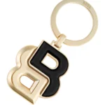 Key ring with black and gold-tone Double B monogram