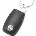 Leather key ring with chrome Double B monogram
