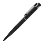 Black grid-textured ballpoint pen with logo trim