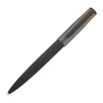 Brushed ballpoint pen with camel-coloured trim
