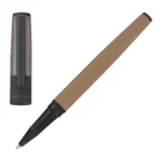 Camel-barrel rollerball pen with logo cap