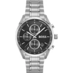 GRAND PRIX 40 Black-dial watch with steel bracelet