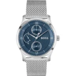 Blue-dial watch with mesh bracelet