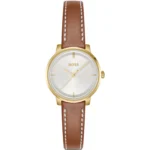 Silver-white-dial watch with leather strap