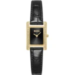 LUCY PRECIOUS Crystal-embellished black-dial watch with matching leather strap