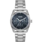 Blue-dial watch with stainless-steel bracelet