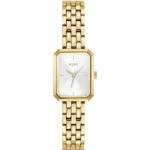 Rectangular gold-tone watch with white dial