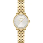 Gold-tone watch with silver-white dial