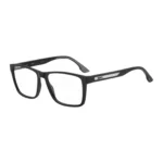 Matte-black optical frames with logo plaque