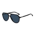 Black-acetate sunglasses with metallic logo insert