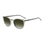 Transparent-grey sunglasses with green logo
