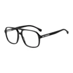 Black optical frames with logo plaque and double bridge