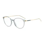 Blue-grey optical frames with gold-tone trims