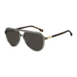 Grey-acetate double-bridge sunglasses with Havana temples