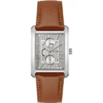 Silver-tone watch with textured skeleton dial