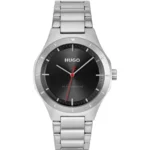 Lit black-dial watch with link bracelet
