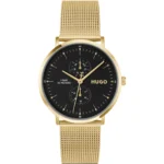 Style gold-tone watch with black dial