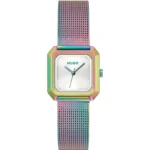 Hazel iridescent square watch with mesh bracelet
