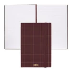 Burgundy check-print A5 notebook with gold-tone logo