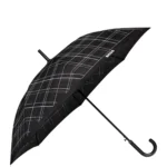 Black checked city umbrella with faux-leather handle