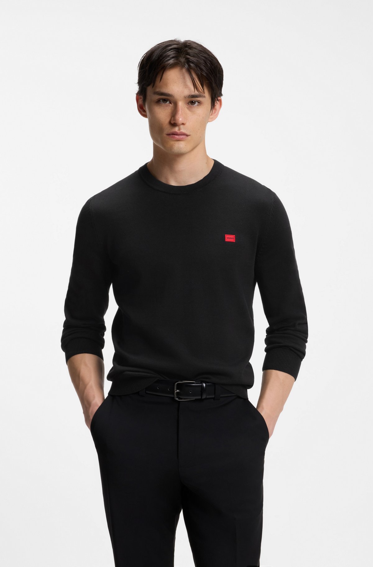 hbeu50475083_001-1 Cotton sweater with red logo label, Black