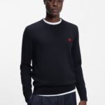 Cotton sweater with red logo label, Dark Blue