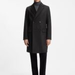 Double-breasted slim-fit coat in virgin wool and cashmere, Black