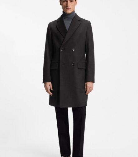 Double-breasted slim-fit coat in virgin wool and cashmere, Black