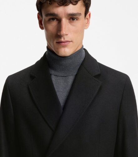 Double-breasted slim-fit coat in virgin wool and cashmere, Black
