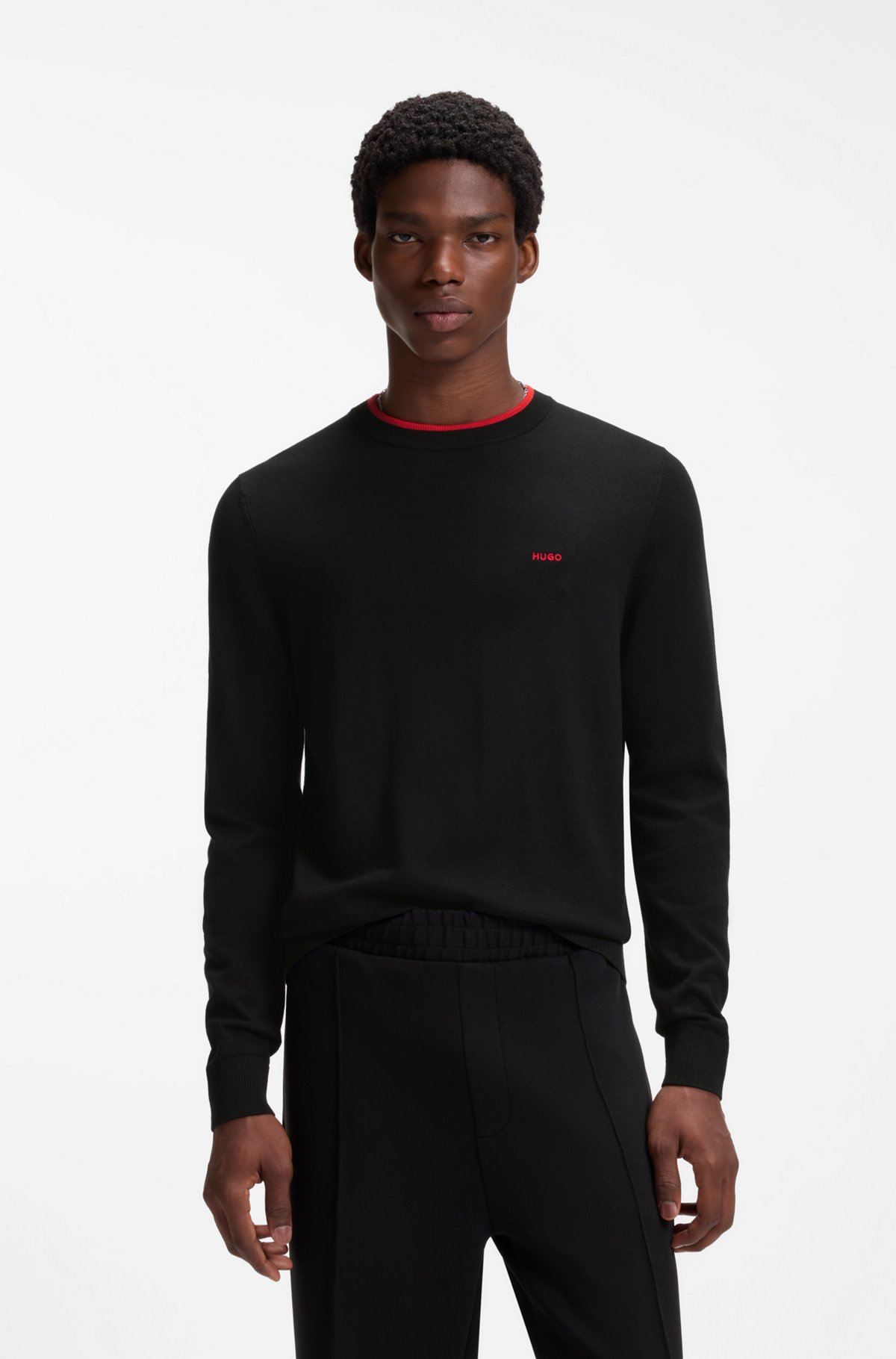 hbeu50485822_001-1 Regular-fit sweater in a cotton blend, Black