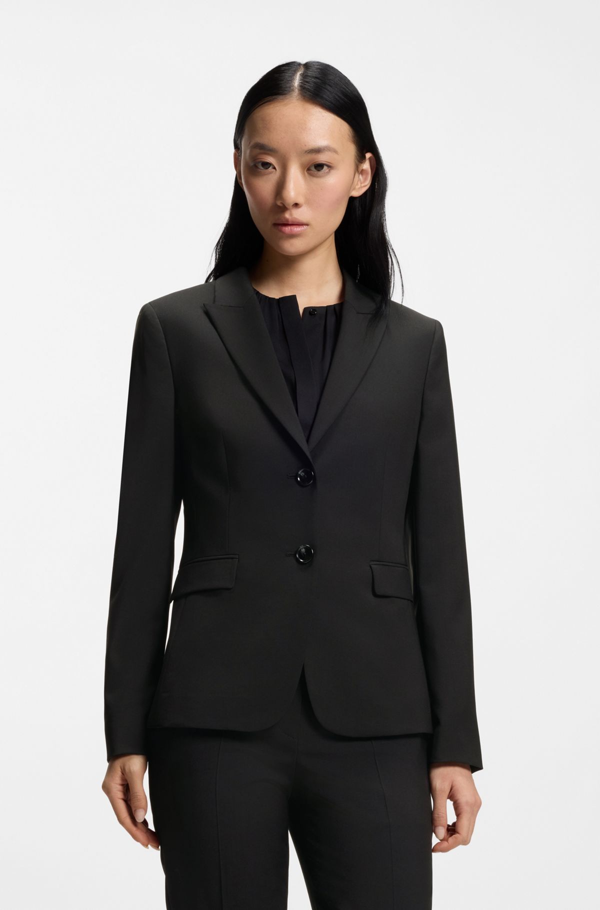 hbeu50490035_001 Slim-fit blazer in Italian-made virgin wool, Black