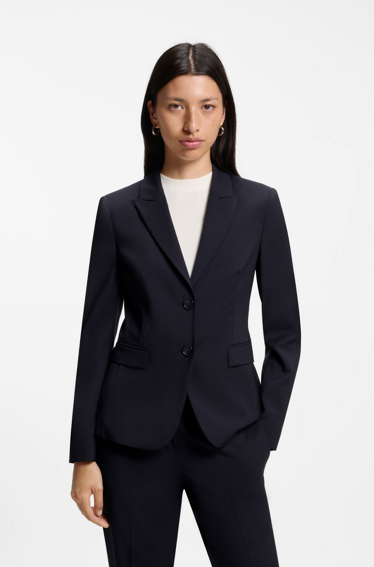 hbeu50490035_404 Slim-fit blazer in Italian-made virgin wool, Dark Blue