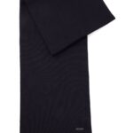 Knitted scarf in virgin wool with logo detail, Dark Blue