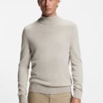 Wool-blend rollneck sweater with embroidered logo, Light Beige
