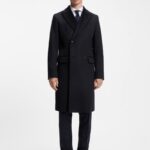 Double-breasted coat in wool and cashmere, Dark Blue
