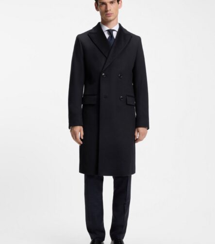 Double-breasted coat in wool and cashmere, Dark Blue