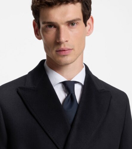 Double-breasted coat in wool and cashmere, Dark Blue