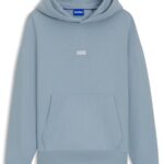 Cotton-terry loose-fit hoodie with logo details, Light Blue