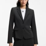 Single-breasted jacket in stretch fabric with notch lapels, Black