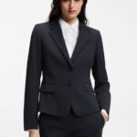 Single-breasted jacket in stretch fabric with notch lapels, Dark Blue
