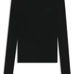 Mock-neck sweater with embroidered Happy HUGO logo, Black