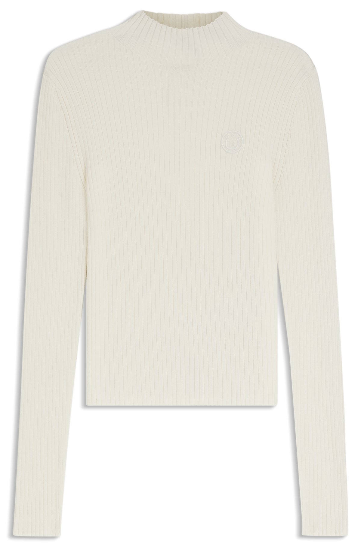 hbeu50522578_110-1 Mock-neck sweater with embroidered Happy HUGO logo, White