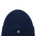 Virgin-wool beanie hat with stacked logo, Dark Blue