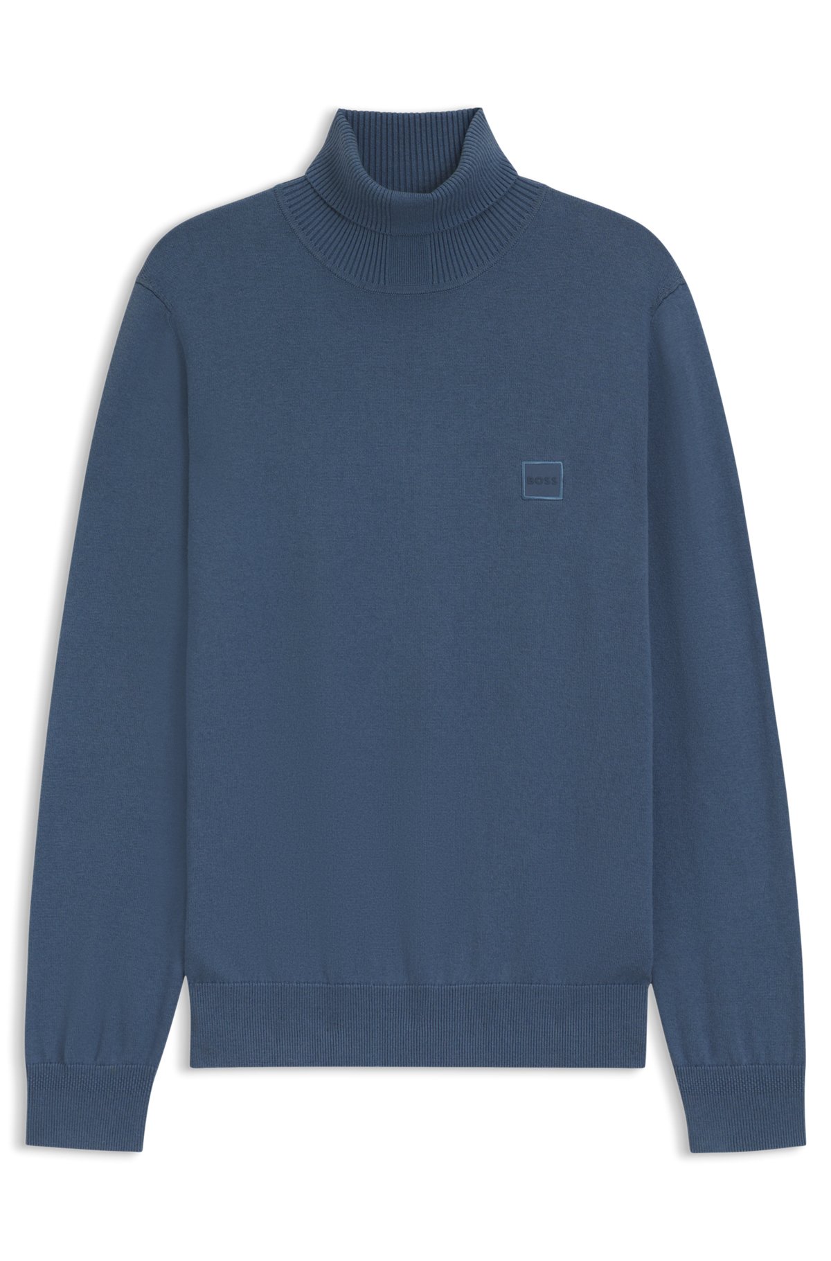 hbeu50527573_495-1 Rollneck sweater in cotton and cashmere with logo patch, Blue