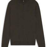 Zip-neck sweater in virgin wool, Dark Brown