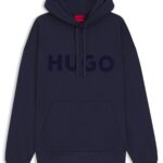 Oversized-fit hoodie in cotton terry with reflective logo, Dark Blue