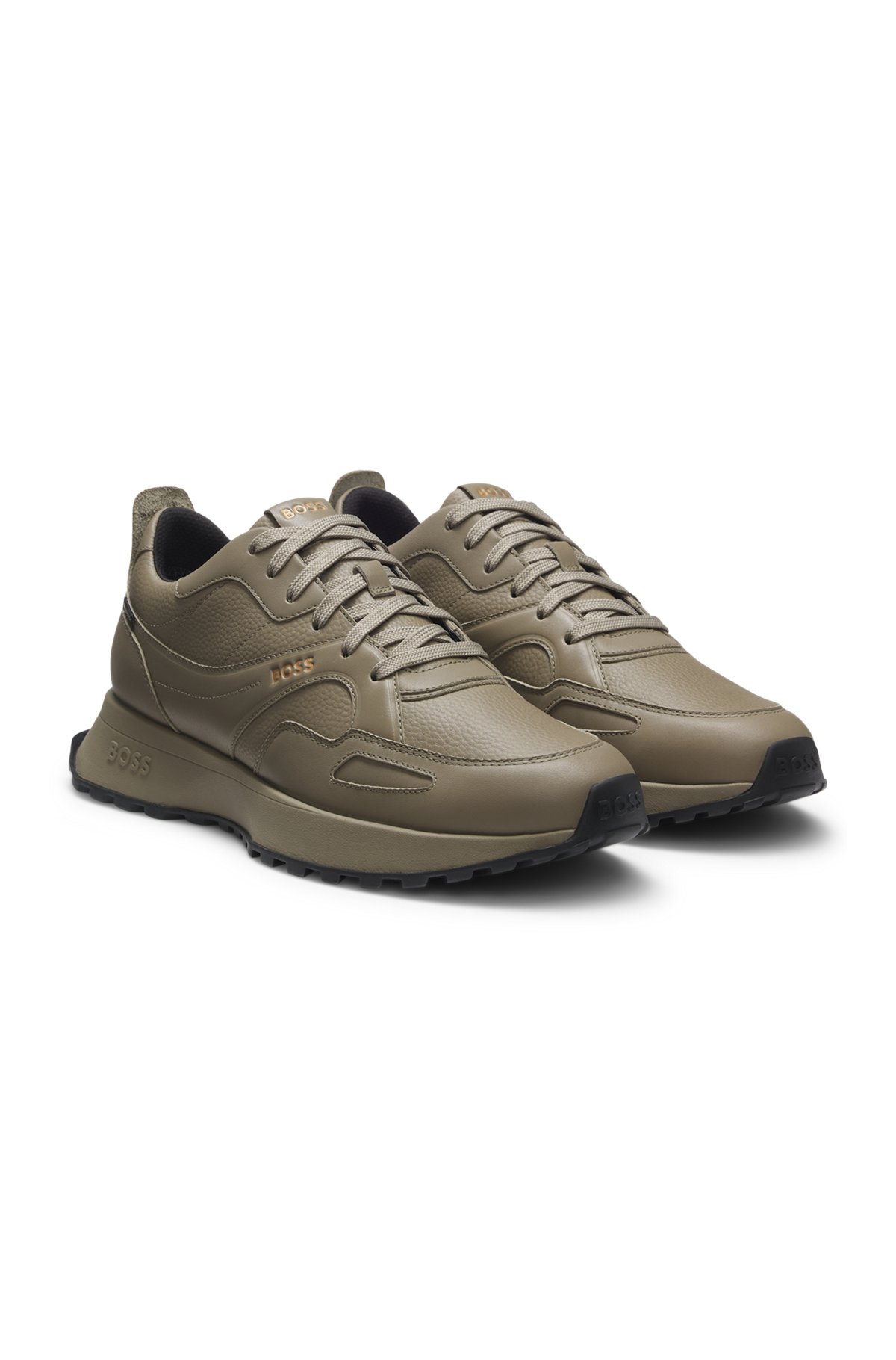 hbeu50529520_245-1 Waterproof GORE-TEX trainers in polished leather, Dark Brown