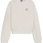 Relaxed-fit sweater with Happy HUGO patch, Natural