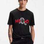 Regular-fit T-shirt in cotton with animal graphic, Black
