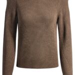 Knitted sweater with shoulder detail, Brown